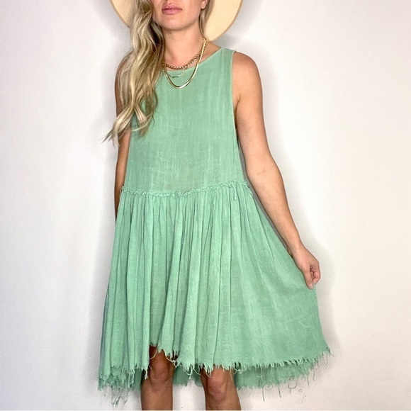 Free People Green Raw Hem Swing Dress - Picture 6 of 12